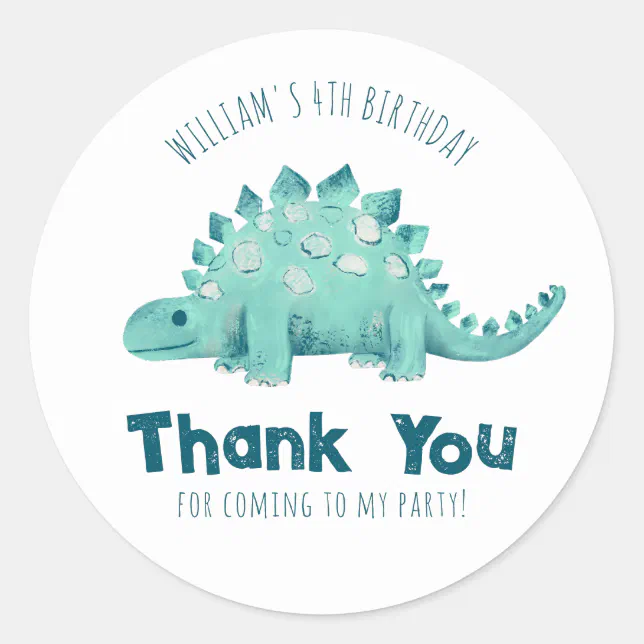 Dinosaur Stegosaurus Thank you Boys Birthday Party Classic Round ...