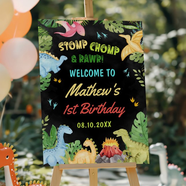 Dinosaur Stomp Chomp And Rawr T-Rex Birthday  Foam Board (Creator Uploaded)