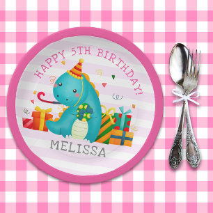 Dinosaur Stomp Chomp and roar Birthday Girl Paper Plates