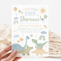 Dinosaur Stomp Chomp Rawr 1st Birthday Party Boy Invitation