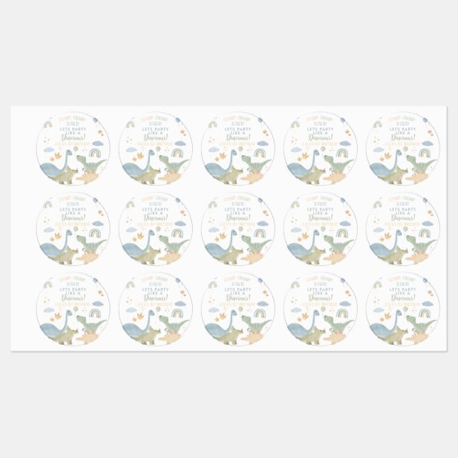Dinosaur Stomp Chomp Rawr 1st Birthday Party Boy Labels (Sheet)