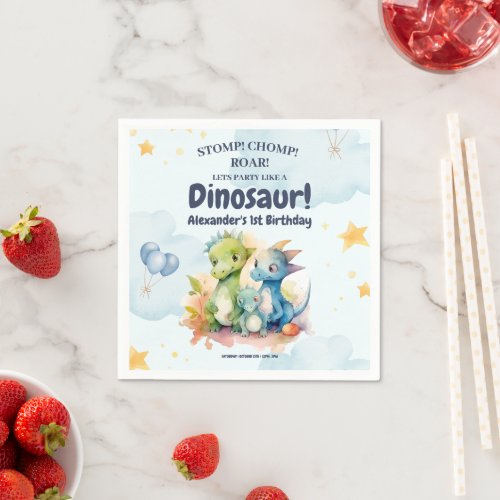 Dinosaur Stomp Chomp Rawr 1st Birthday Party Boy Napkins