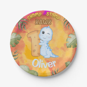 Dinosaur Stomp Chomp Rawr 1st birthday party Paper Plates