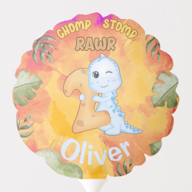 Dinosaur Stomp Chomp Rawr 2nd birthday party Ballo Balloon (Back)