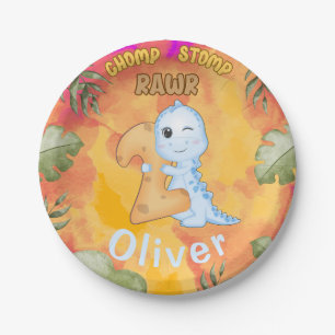 Dinosaur Stomp Chomp Rawr 2nd birthday party Paper Plates
