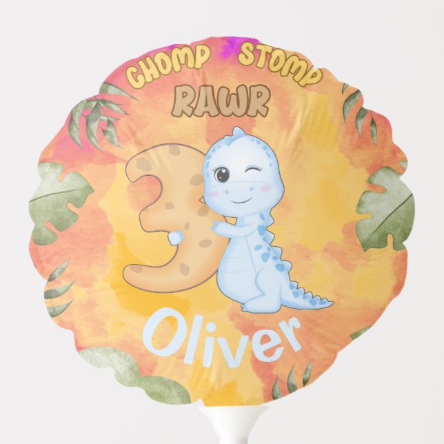 Dinosaur Stomp Chomp Rawr 3rd birthday party Balloon (Front)