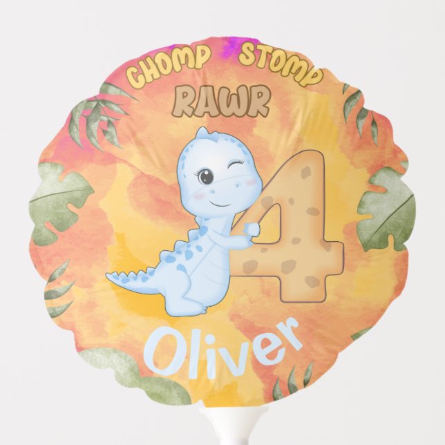 Dinosaur Stomp Chomp Rawr 4th birthday party Balloon (Front)