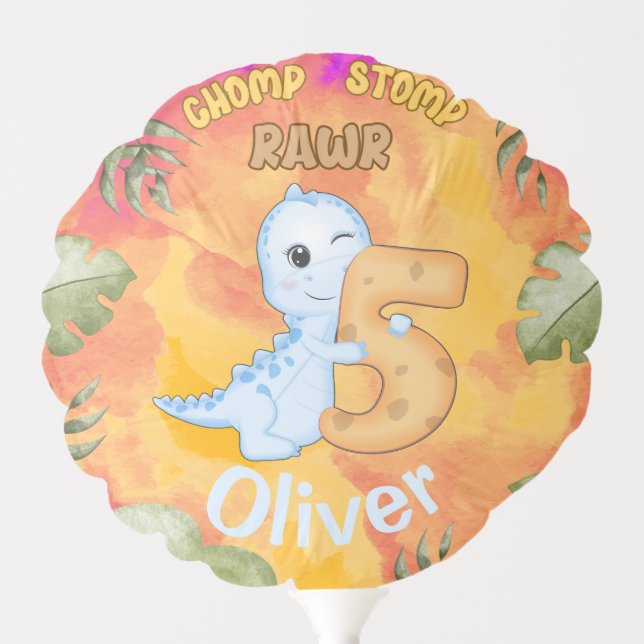 Dinosaur Stomp Chomp Rawr 5th birthday party Balloon (Front)