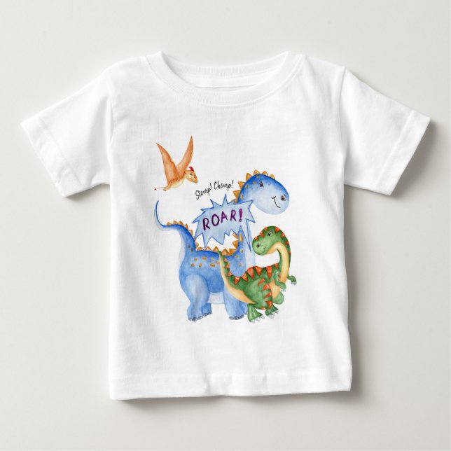 Dinosaur Stomp Chomp Rawr Birthday Party Baby T-Shirt (Front)