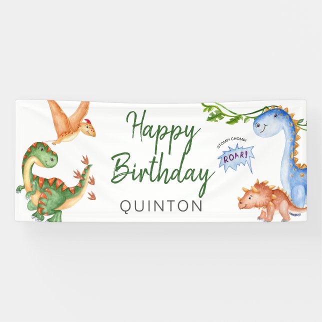 Dinosaur Stomp Chomp Rawr Birthday Party Banner (Horizontal)