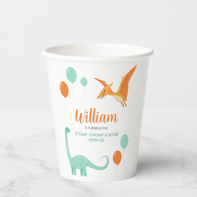 Dinosaur Stomp Chomp Rawr Birthday Party Boy Paper Cups (Front)