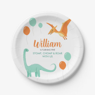 Dinosaur Stomp Chomp Rawr Birthday Party Boy Paper Plates