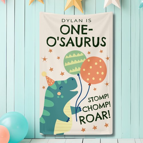 Dinosaur Stomp Chomp Roar 1st Birthday Party Banner