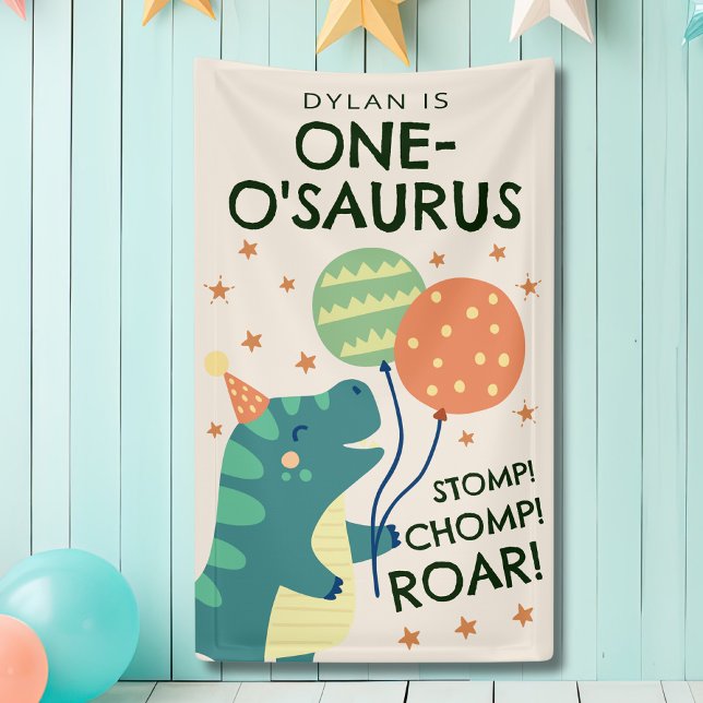 Dinosaur Stomp Chomp Roar 1st Birthday Party Banner (Creator Uploaded)