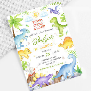 Dinosaur Stomp Chomp Roar Birthday Party Invitation