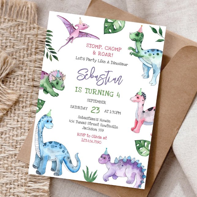 Dinosaur Stomp Chomp Roar Birthday Party  Invitation (Creator Uploaded)