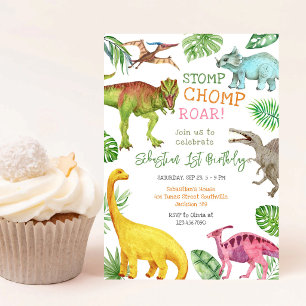 Dinosaur Stomp Chomp Roar Birthday Party Invitation