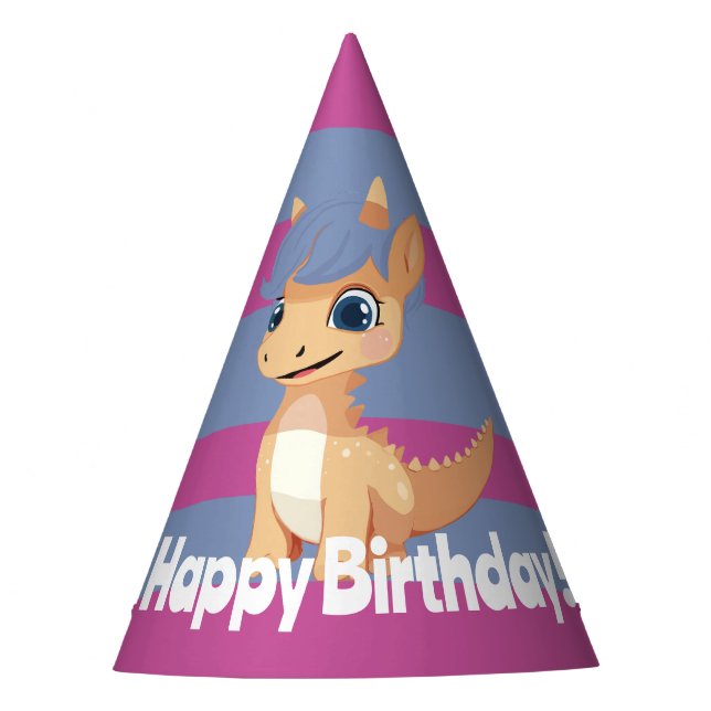 Dinosaur Striped Birthday Party Hat (Front)