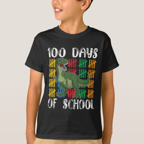 Dinosaur Student Boys Kids Gift 100 Days Of School T_Shirt