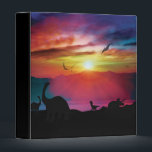 Dinosaur Sunset 3 Ring Binder<br><div class="desc">A look at the day before time,  dinosaurs roaming the world looking out to the sunset….before the meteorite stiked and…well you know the rest</div>