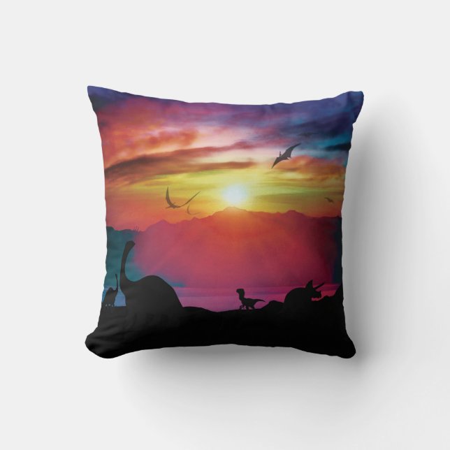 Dinosaur Sunset Throw Pillow (Front)