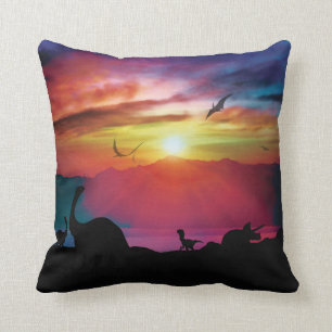 Dinosaur Sunset Throw Pillow