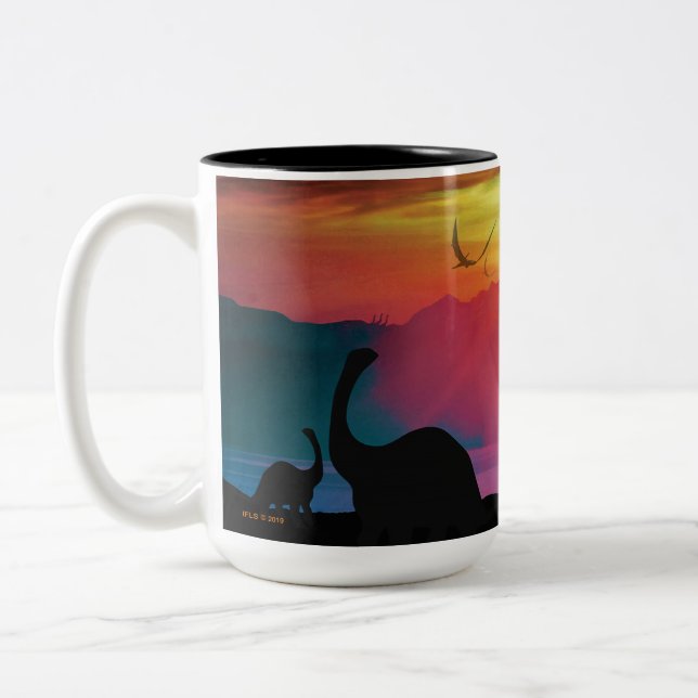 Dinosaur Sunset Two-Tone Coffee Mug (Left)