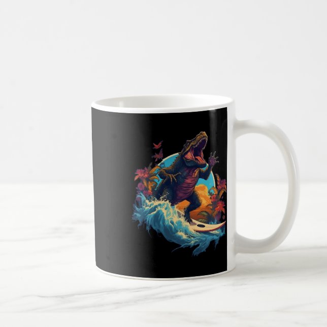 Dinosaur Surfboard Beach Surf Surfer Dinosaur T Re Coffee Mug (Right)