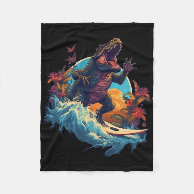 Dinosaur Surfboard Beach Surf Surfer Dinosaur T Re Fleece Blanket (Front)