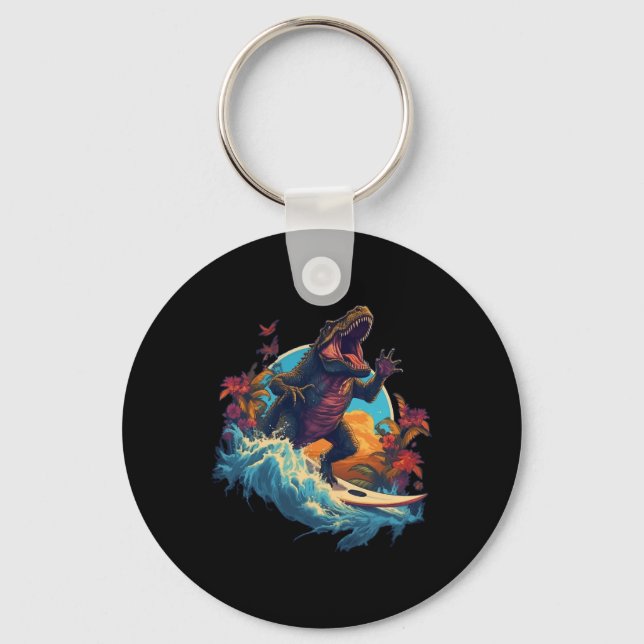 Dinosaur Surfboard Beach Surf Surfer Dinosaur T Re Keychain (Front)