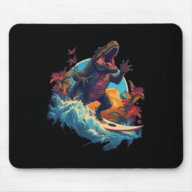 Dinosaur Surfboard Beach Surf Surfer Dinosaur T Re Mouse Pad (Front)