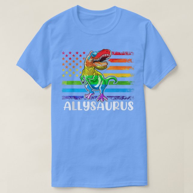 Dinosaur T Re Lgbt Gay Pride Flag Allysaurus Ally  T-Shirt (Design Front)