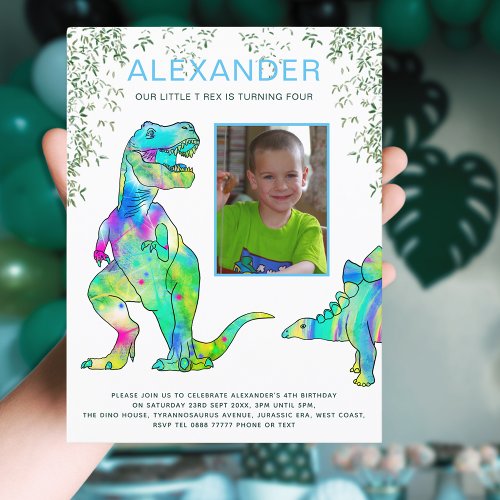Dinosaur T_Rex 4th Birthday Party Budget Invitation Postcard