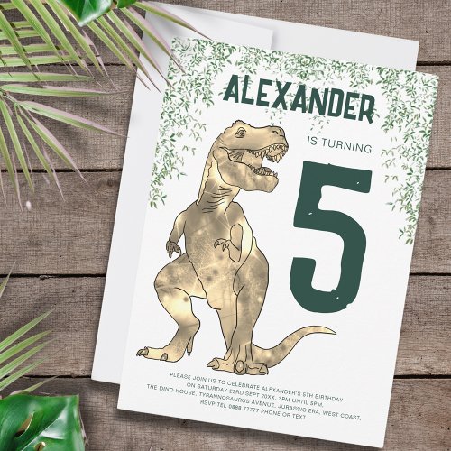 Dinosaur T_Rex 5th Birthday Party Invitation