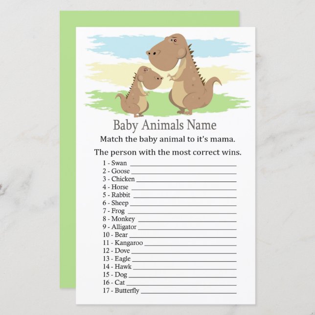 Dinosaur,T-rex Baby Animals Name Game (Front/Back)