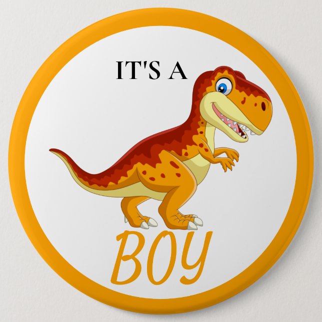 Dinosaur T Rex Baby Shower Boy  Button (Front)