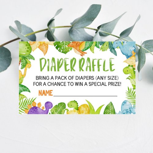 Dinosaur T_Rex Baby Shower Diaper Raffle Card