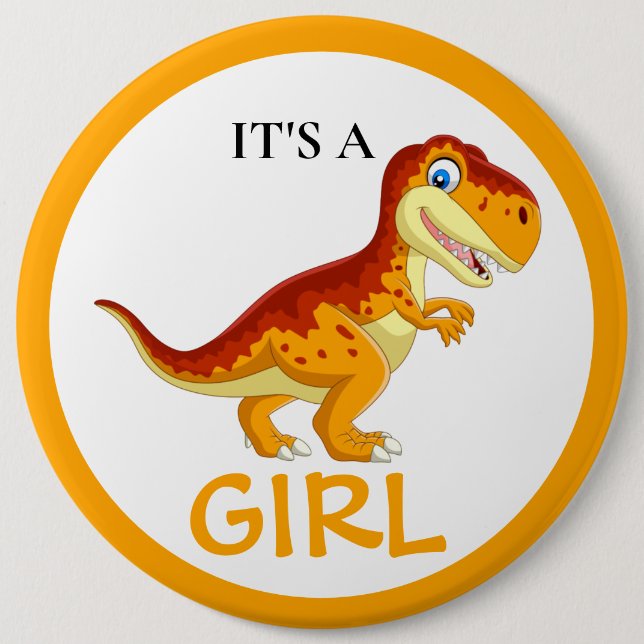 Dinosaur T Rex Baby Shower Girl Button (Front)