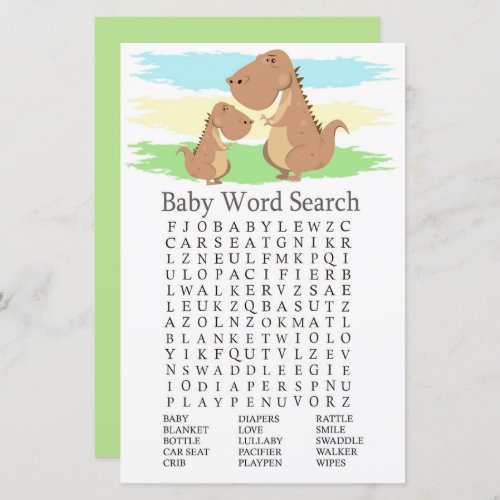 Dinosaur T_rex Baby Shower Word Search Game