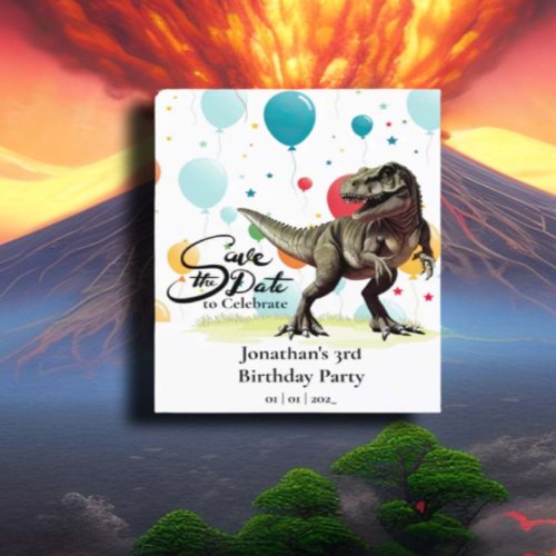 Dinosaur  T_Rex Balloons Save the date  Postcard