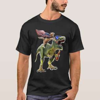 Dinosaur T Rex Beer Cat 4th of July American Flag T-Shirt
