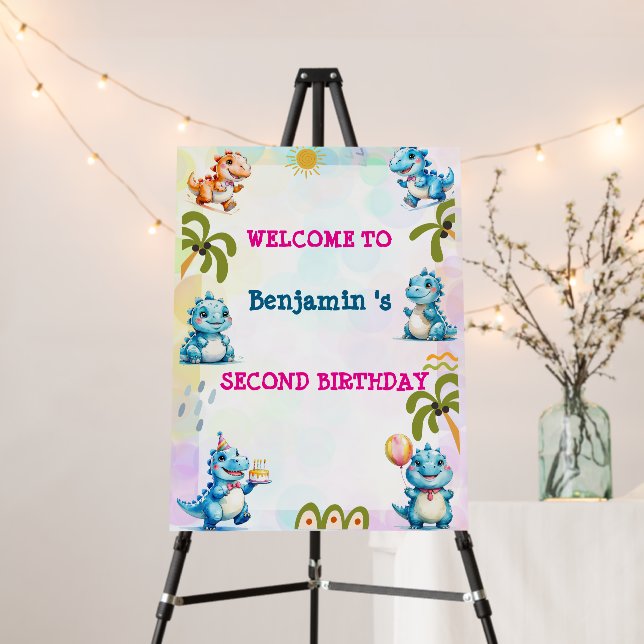 Dinosaur T rex Birthday Balloon Party Welcome  Foa Foam Board (In Situ (Stand))