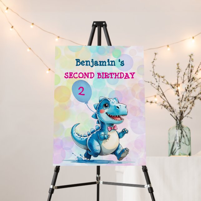 Dinosaur T rex Birthday Balloon Party Welcome  Foam Board (In Situ (Stand))