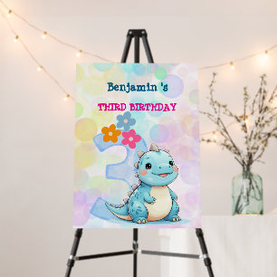 Dinosaur T rex Birthday flower Party Welcome  Foam Board