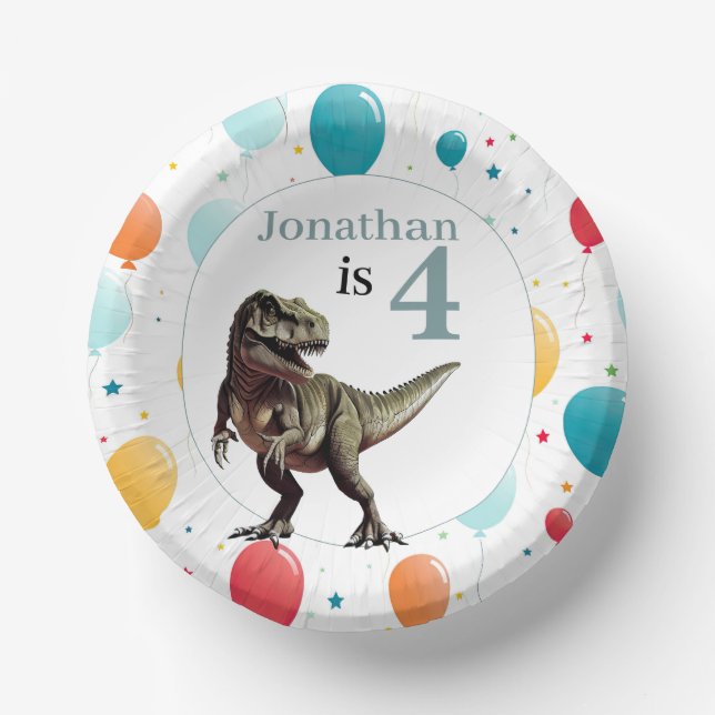 Dinosaur T Rex Birthday Grey Paper Bowls (Front)