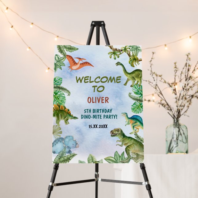 Dinosaur T-rex Birthday Invitations Welcome Signs  (In Situ (Stand))
