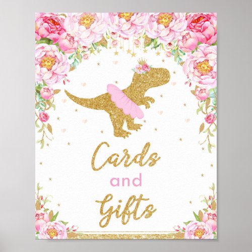 Dinosaur T_Rex Birthday Party Floral Cards Gifts Poster