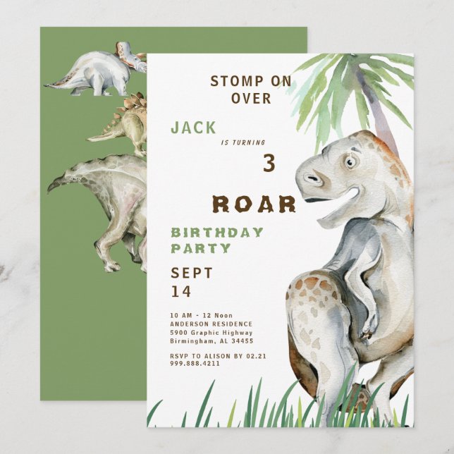 Dinosaur T-rex Birthday Party Invitation (Front/Back)