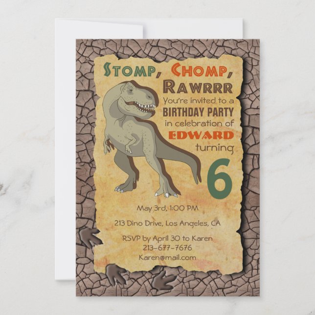 Dinosaur T-Rex Birthday Party Invitation (Front)
