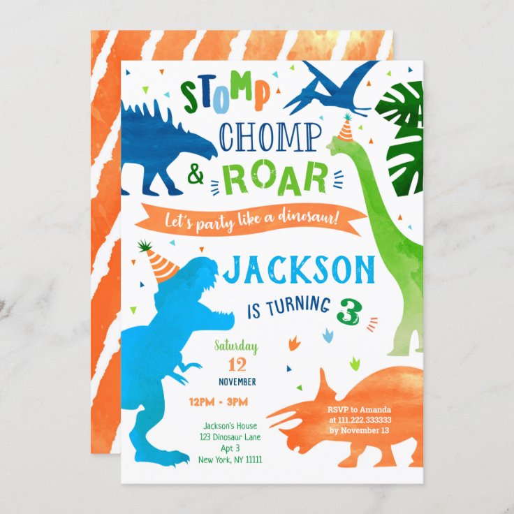 Dinosaur T-rex Birthday Party Invitations | Zazzle